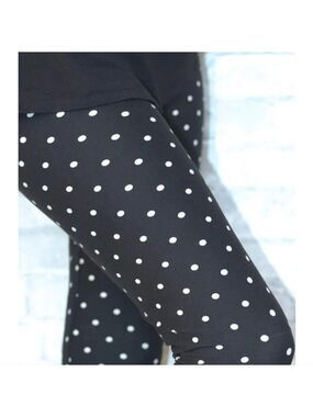 LEGGINGS DEPOT Black & White polka dot Print Full Length Leggings Size 10 NWT